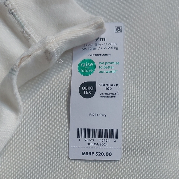 Carter's White Footie One Piece with Soft Cotton Comfort 9 months - Picture 6 of 7